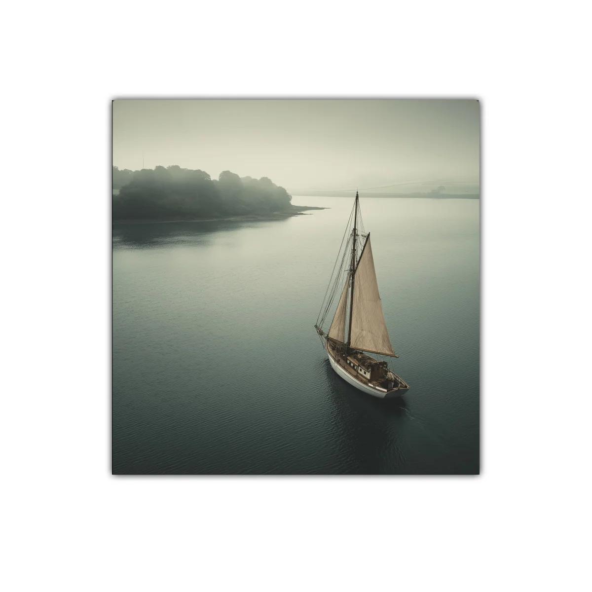 Velero navegando en paisaje marino brumoso y sereno — imagen principal
