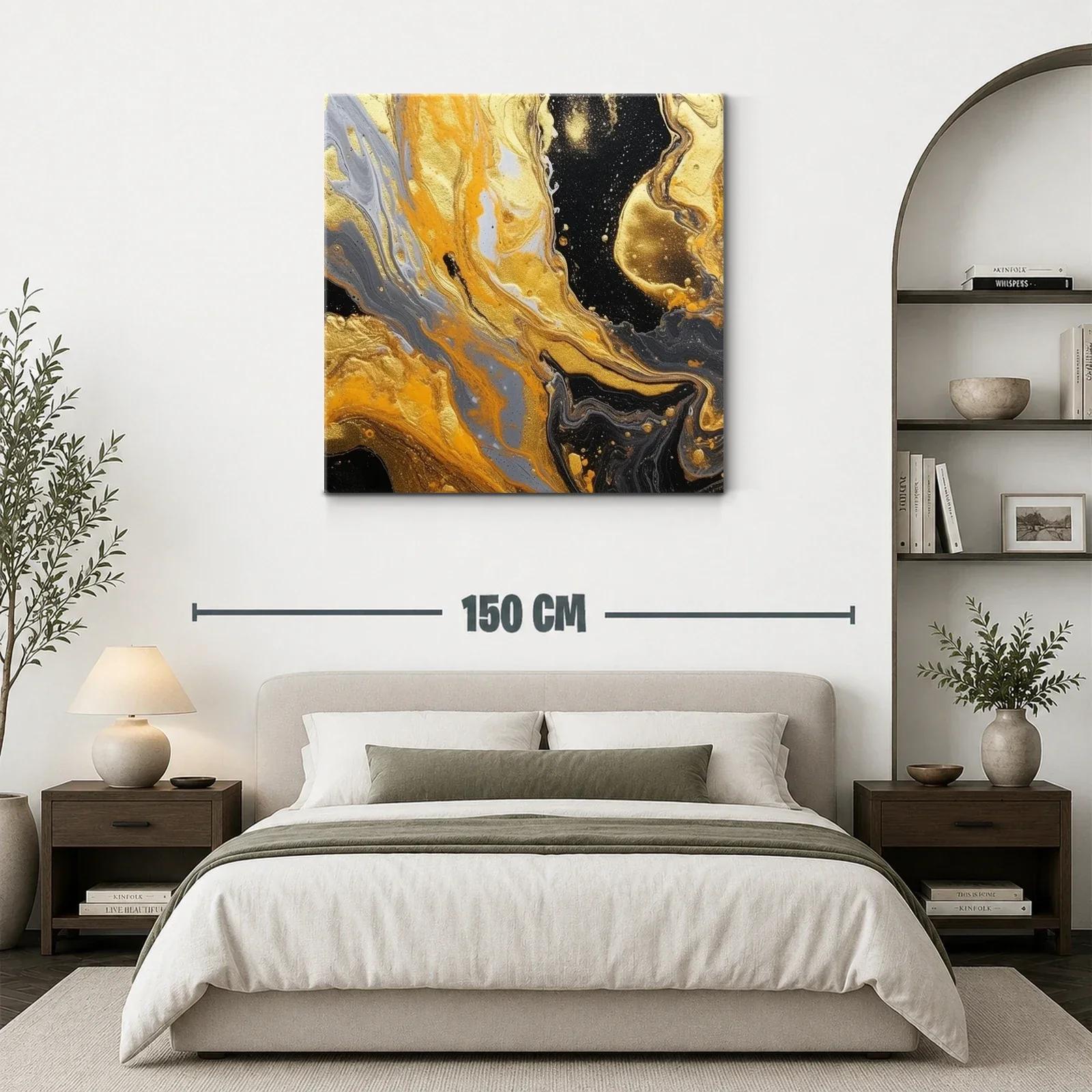 Cuadro abstracto con vibrantes tonos dorados y negros — miniatura 3
