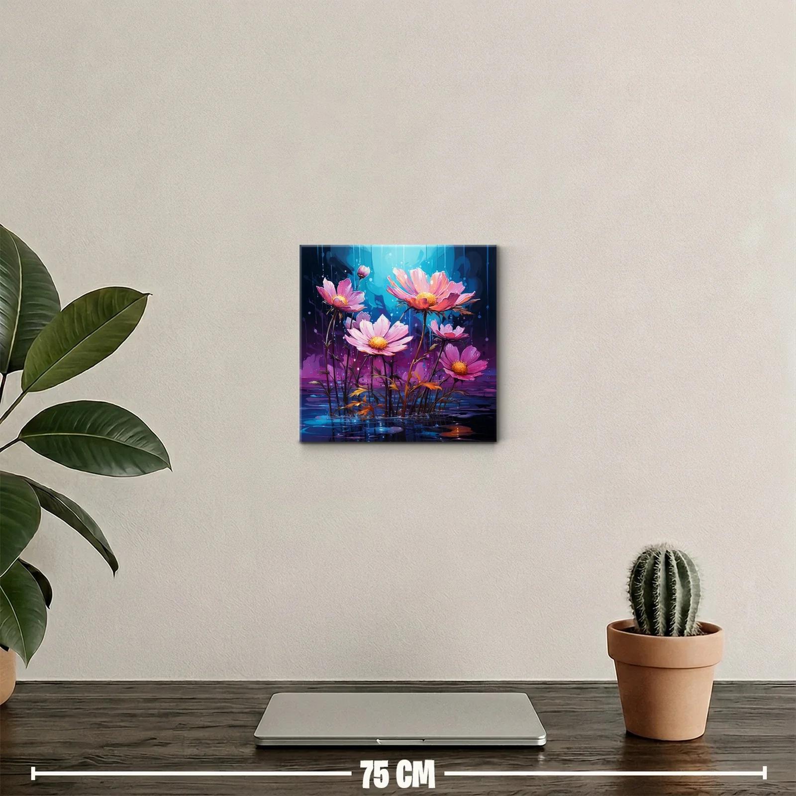 Flores rosadas sobre un fondo azul y púrpura vibrante — miniatura 2