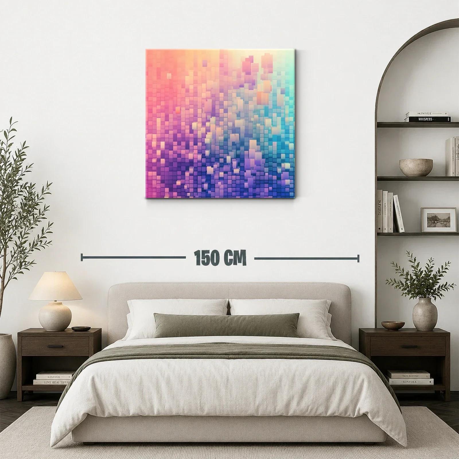 Cuadro abstracto con cubos en tonos pastel vibrantes — miniatura 3