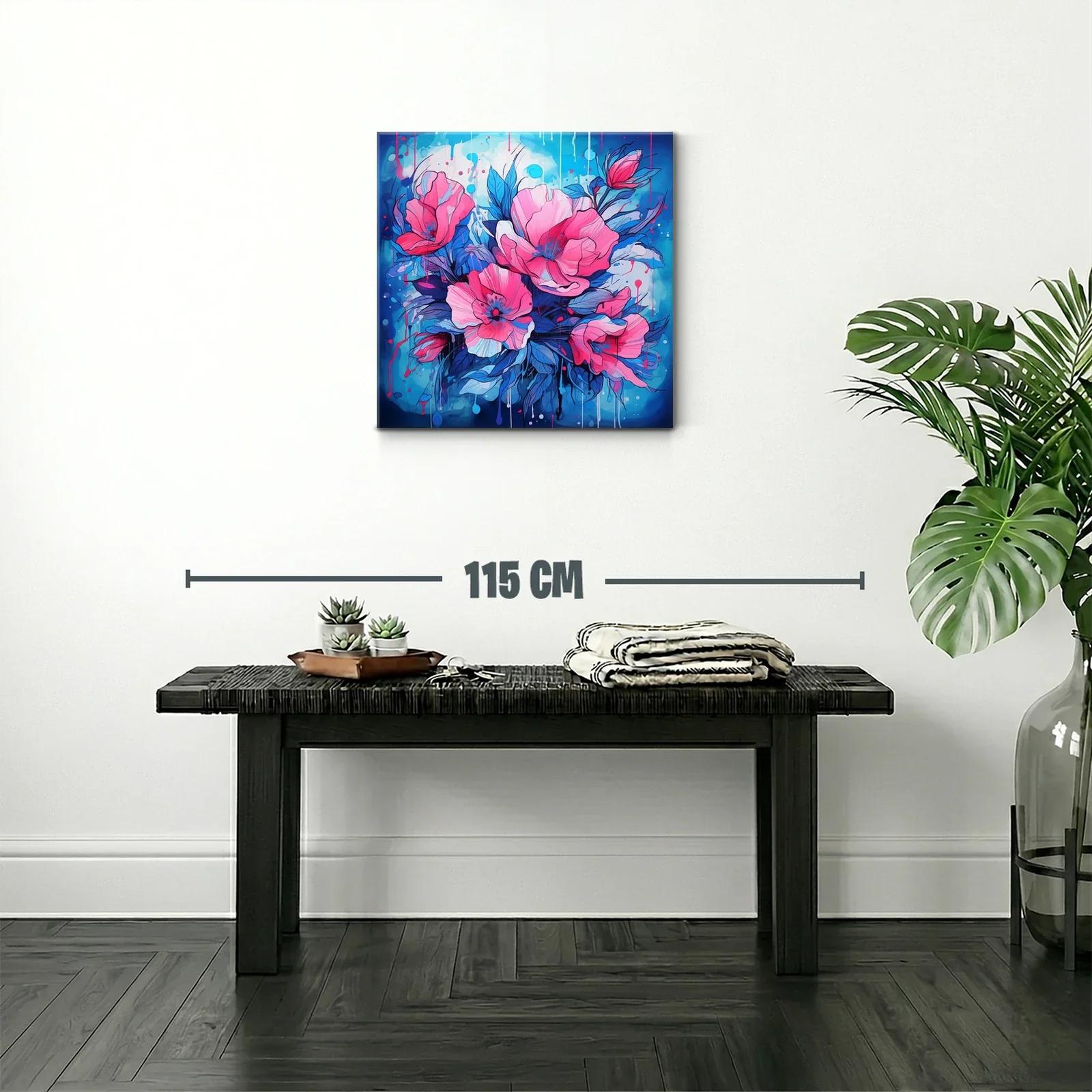 Cuadro vibrante con flores rosas y azul eléctrico — miniatura 2