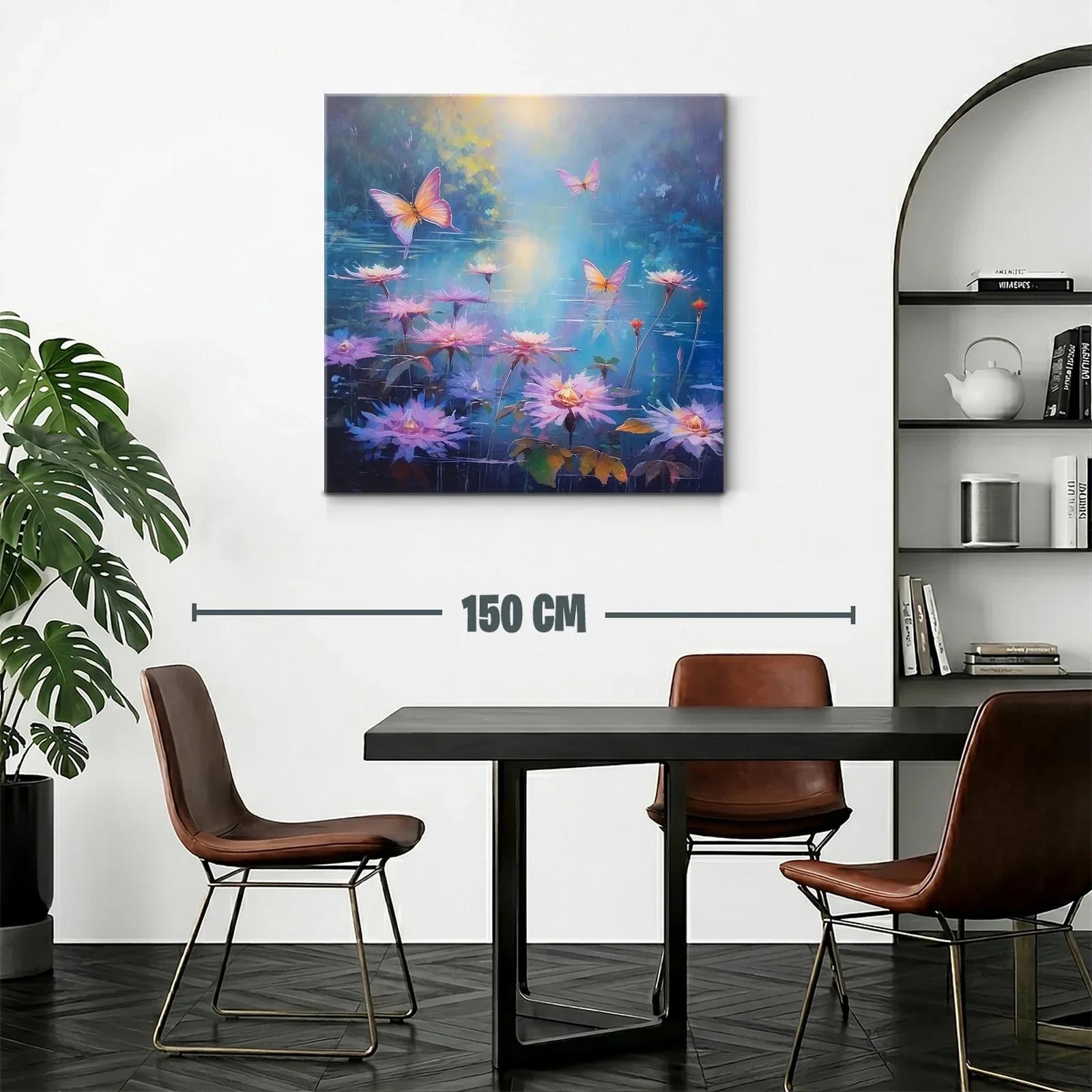 Cuadro con mariposas rosas sobre flores en calma acuática — miniatura 2
