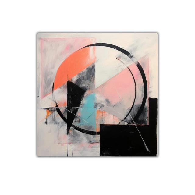 Cuadro abstracto con formas geométricas y colores suaves