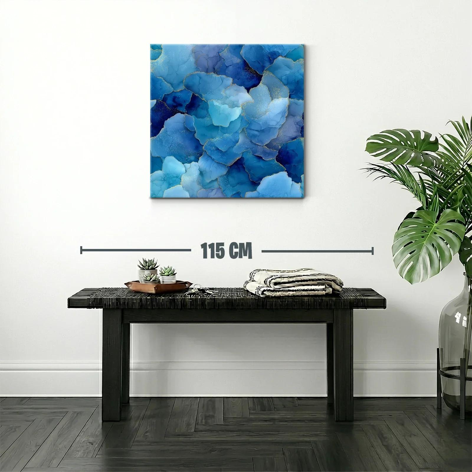 Cuadro abstracto en tonos azules con detalles dorados — miniatura 2
