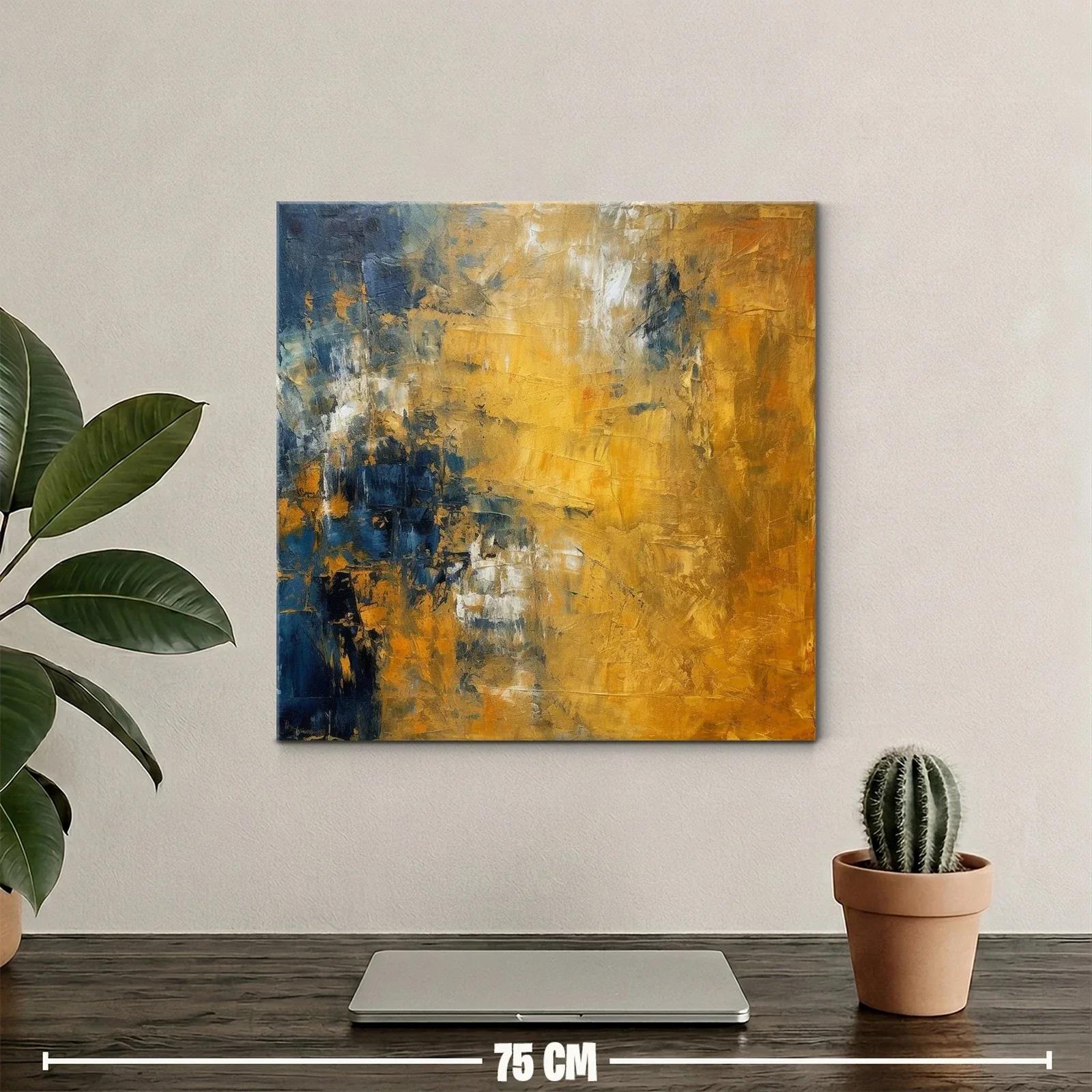 Cuadro abstracto en tonos dorados y azul profundo — miniatura 2