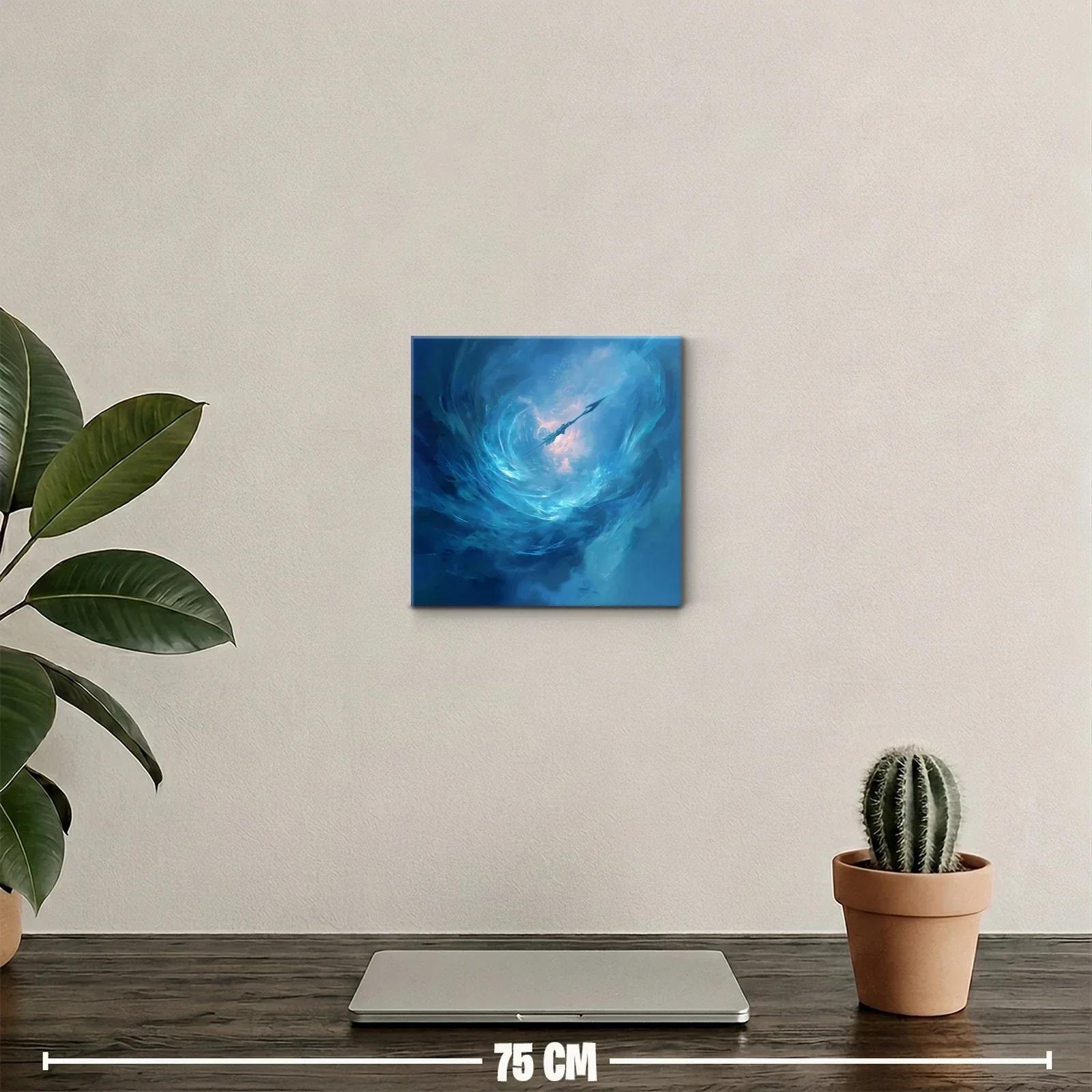 Cuadro abstracto con remolino y lanza en tonos azules — miniatura 2