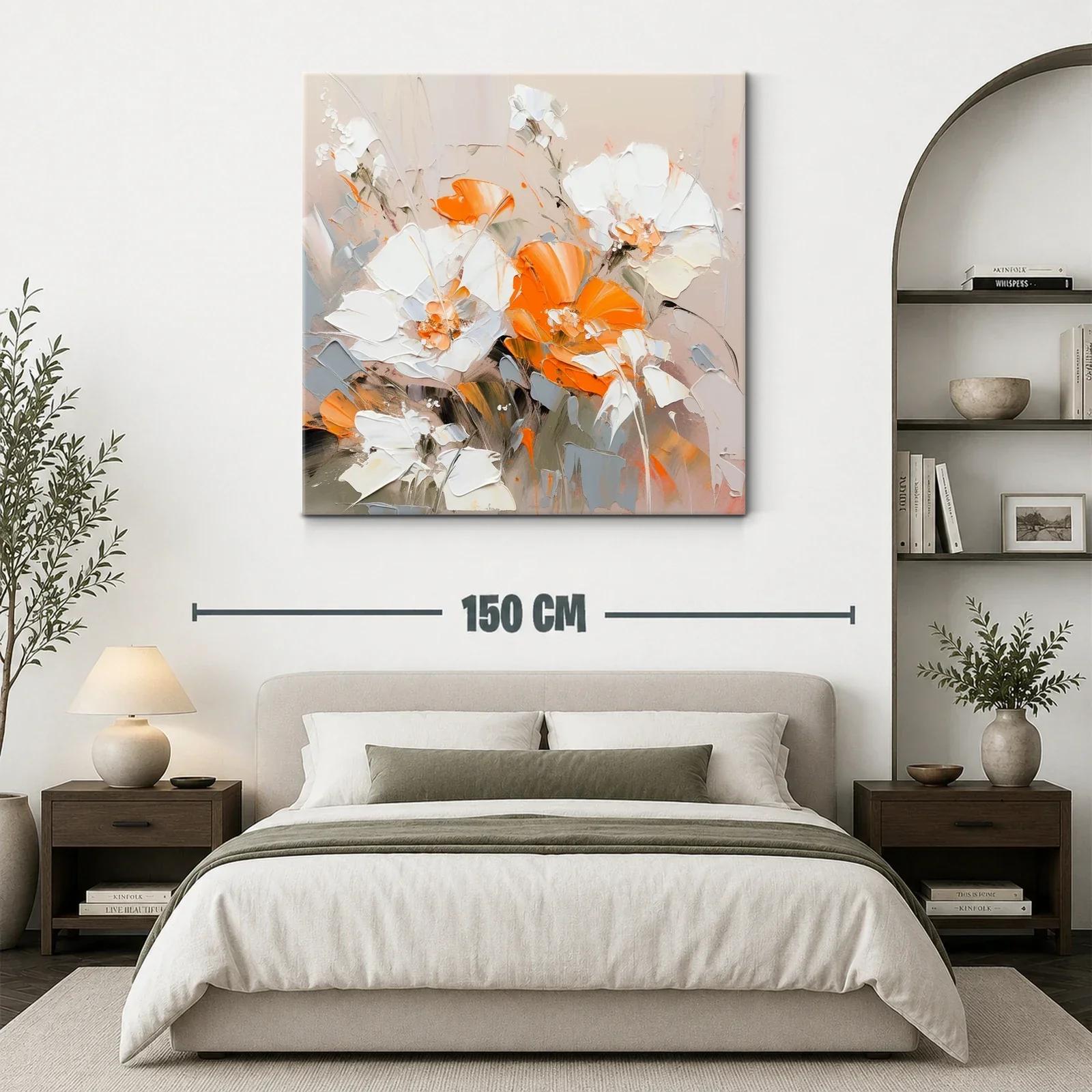 Cuadro floral con tonos cálidos y neutros para sala — miniatura 3