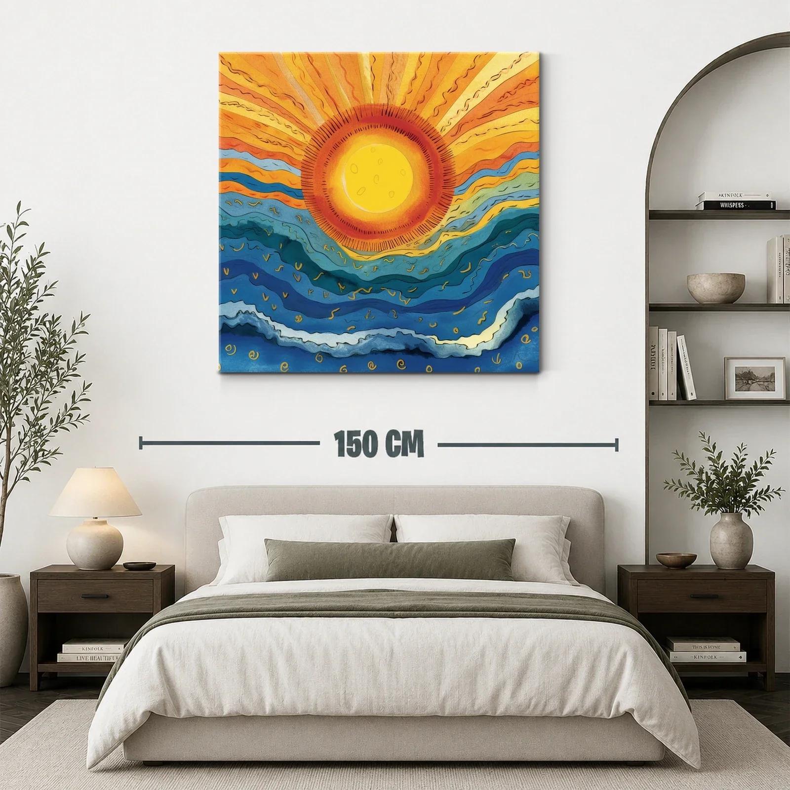 Arte abstracto con sol radiante y olas ondulantes — miniatura 3