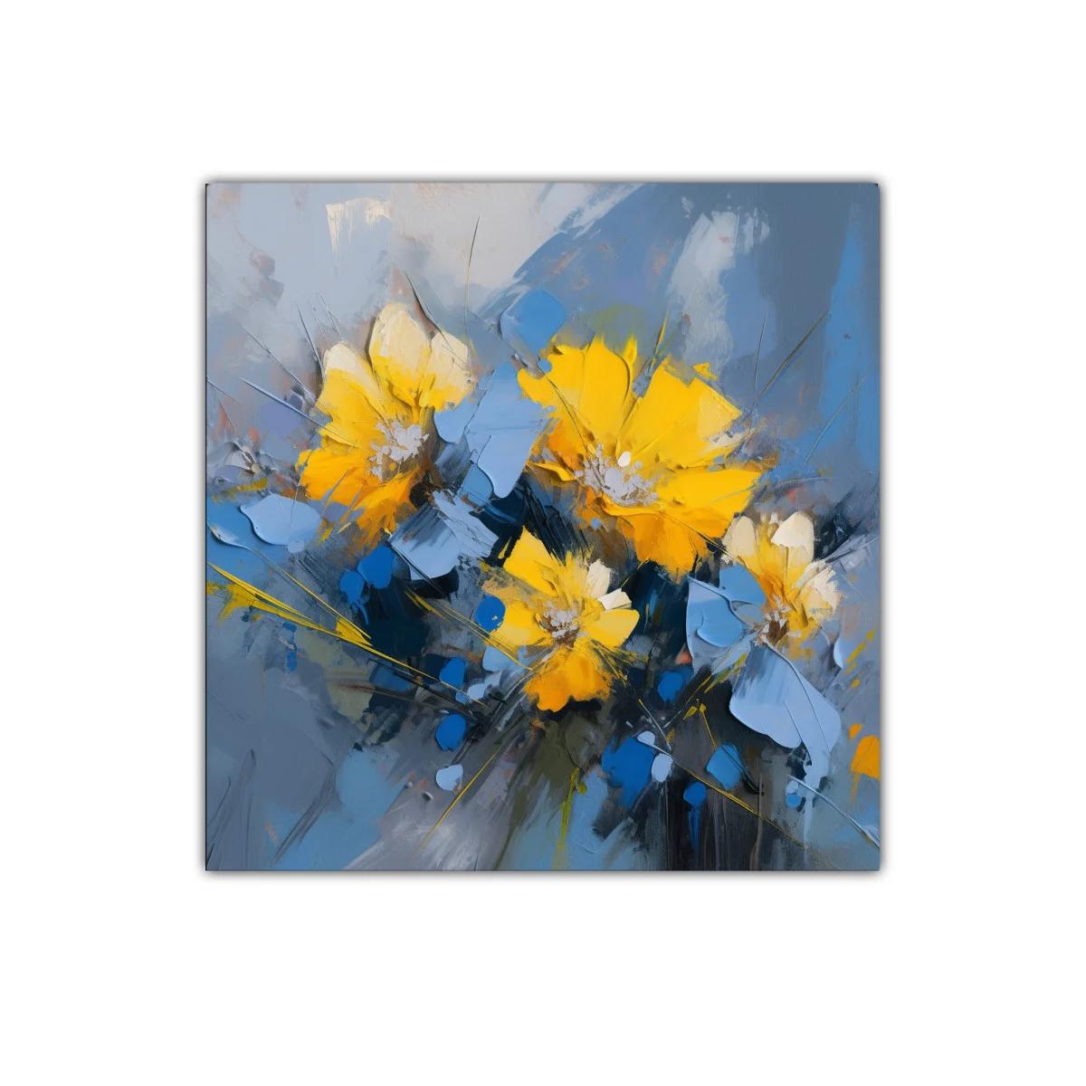 Cuadro floral abstracto con vibrantes tonos azules y amarillos — imagen principal