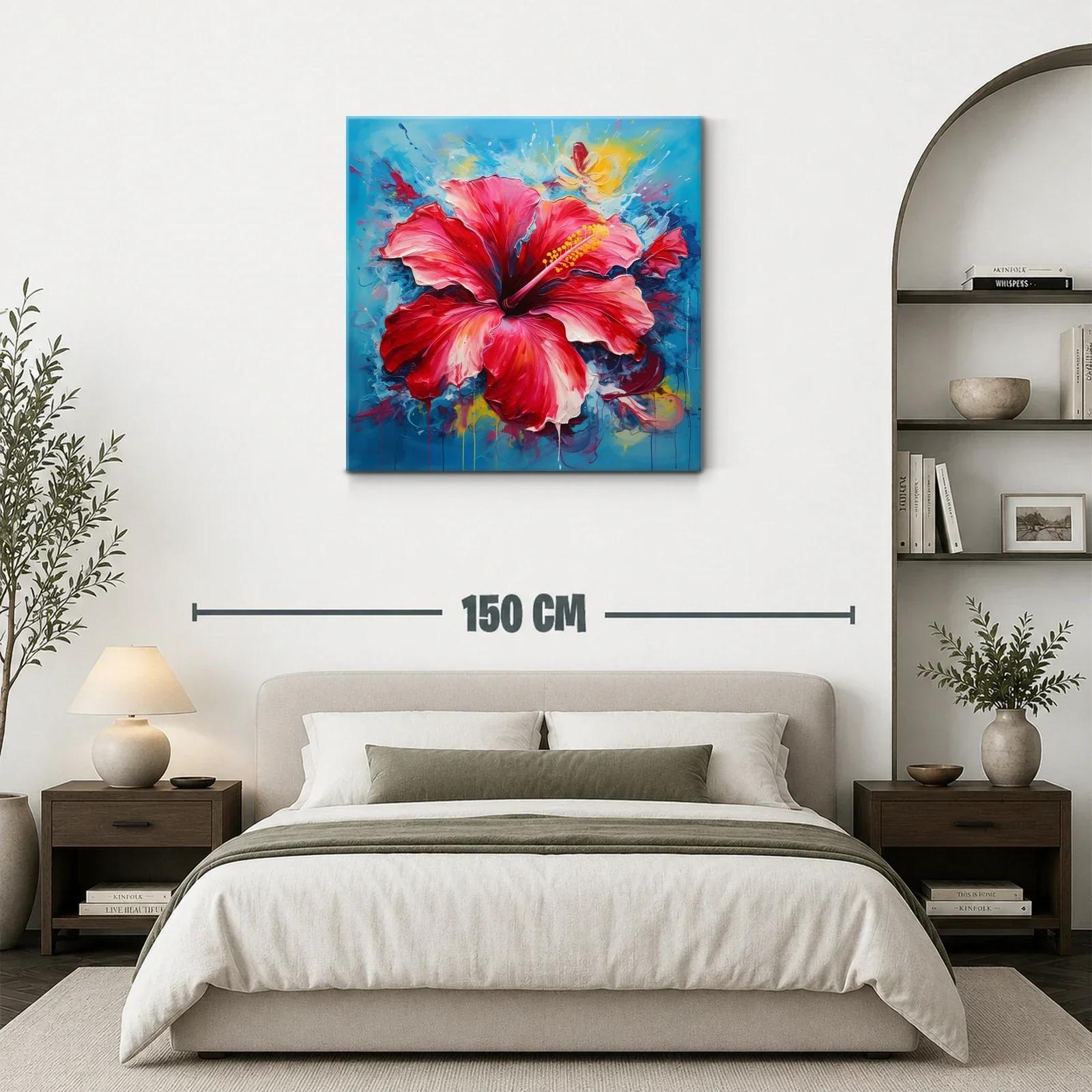 Vibrante cuadro con flor roja y fondo azul intenso — miniatura 3
