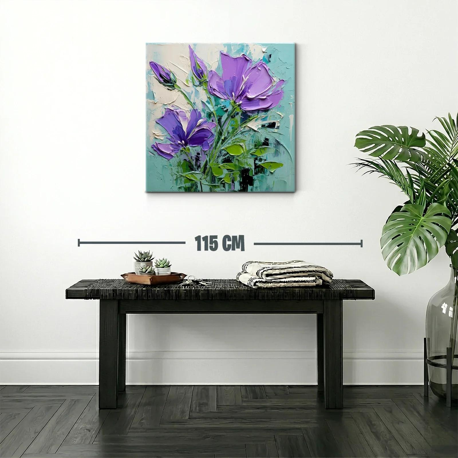 Flores lilas vibrantes con hojas verdes y fondo azul claro — miniatura 2