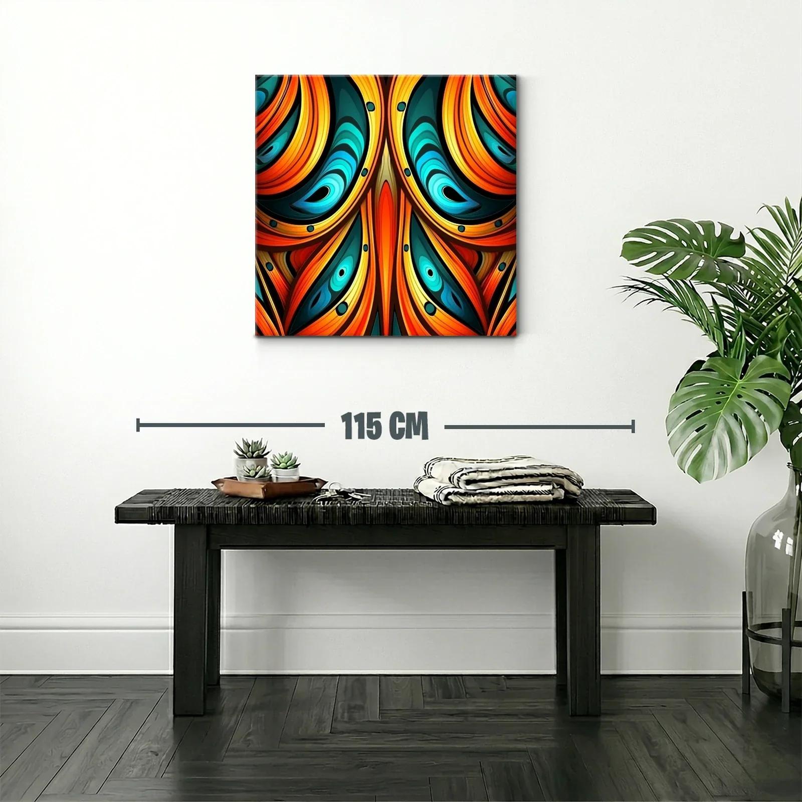 Cuadro abstracto con formas curvas en tonos cálidos y fríos — miniatura 2