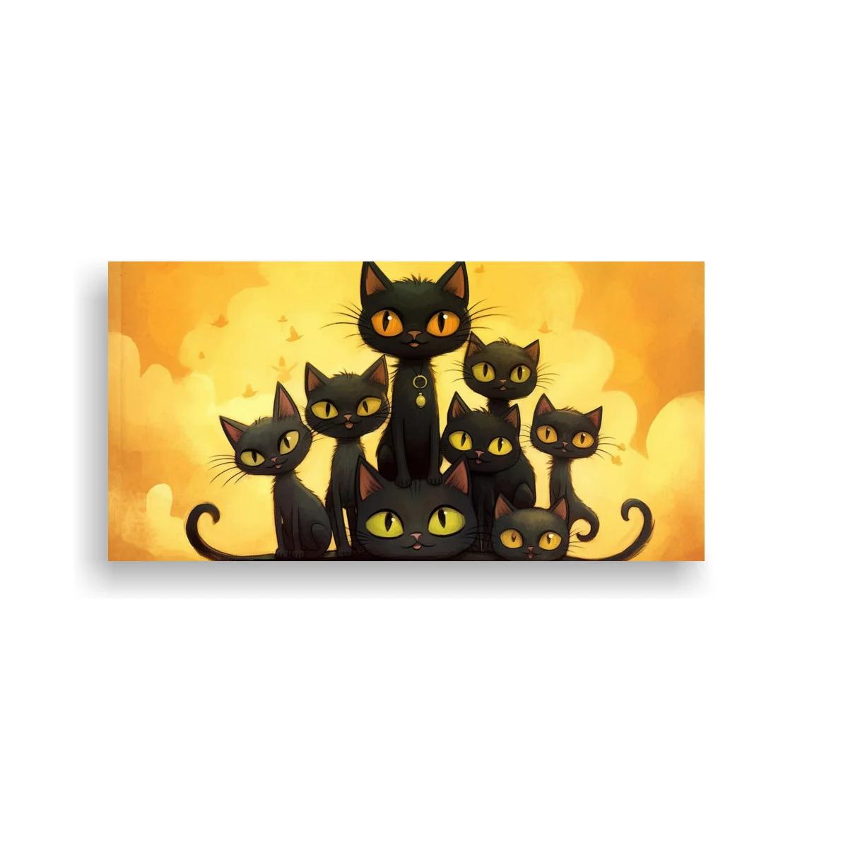 Cuadro grupo de gatos negros delante de una luna llena
