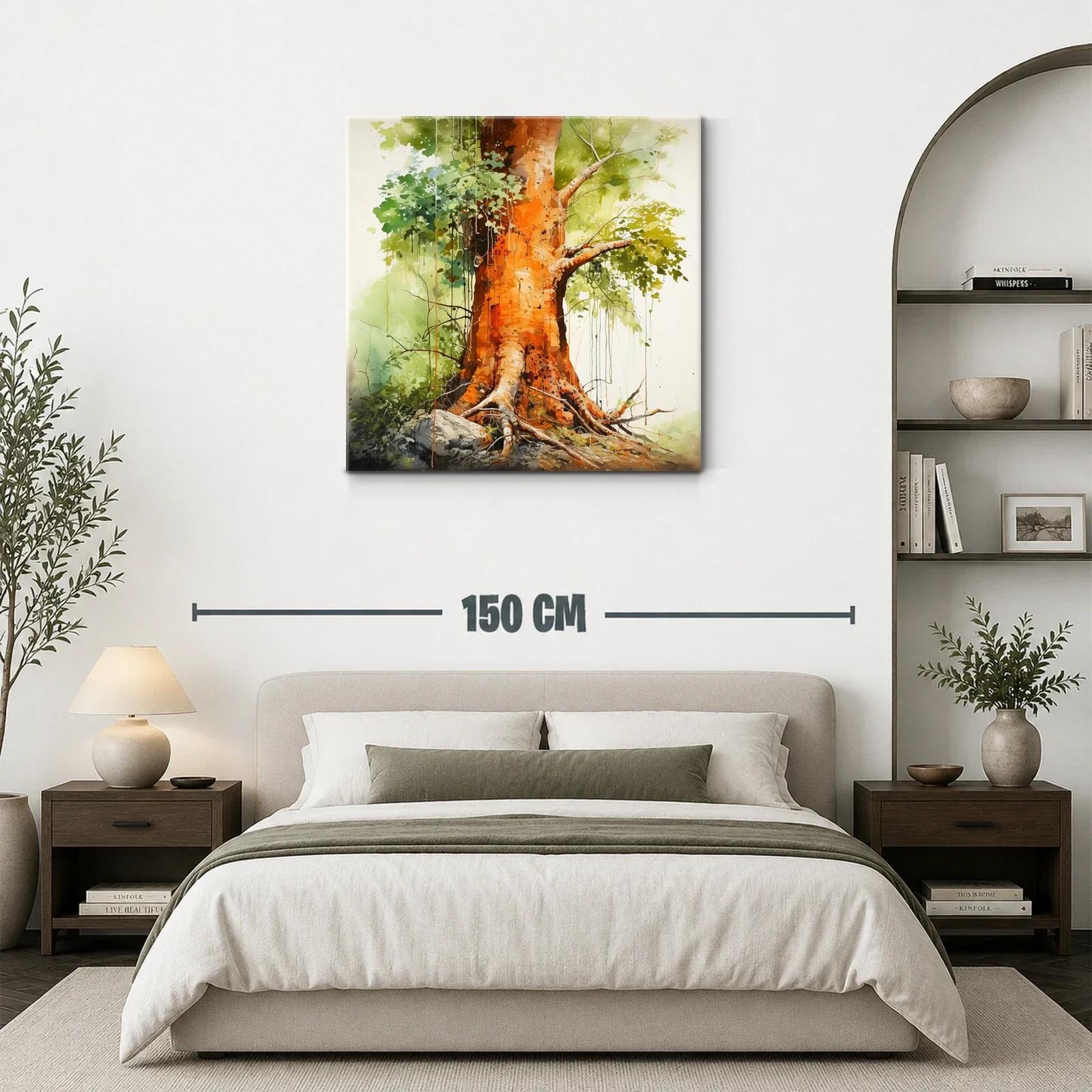 Raíces y tronco de árbol con tonos cálidos y verdes vivos — miniatura 3