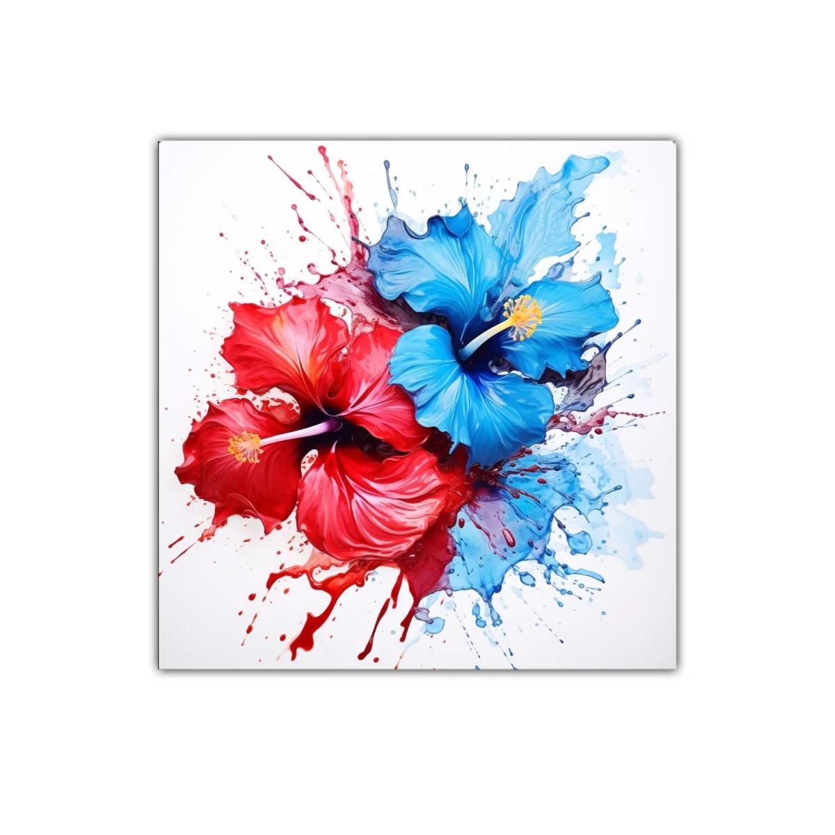Cuadro decorativo con flores en tonos vibrantes rojo y azul