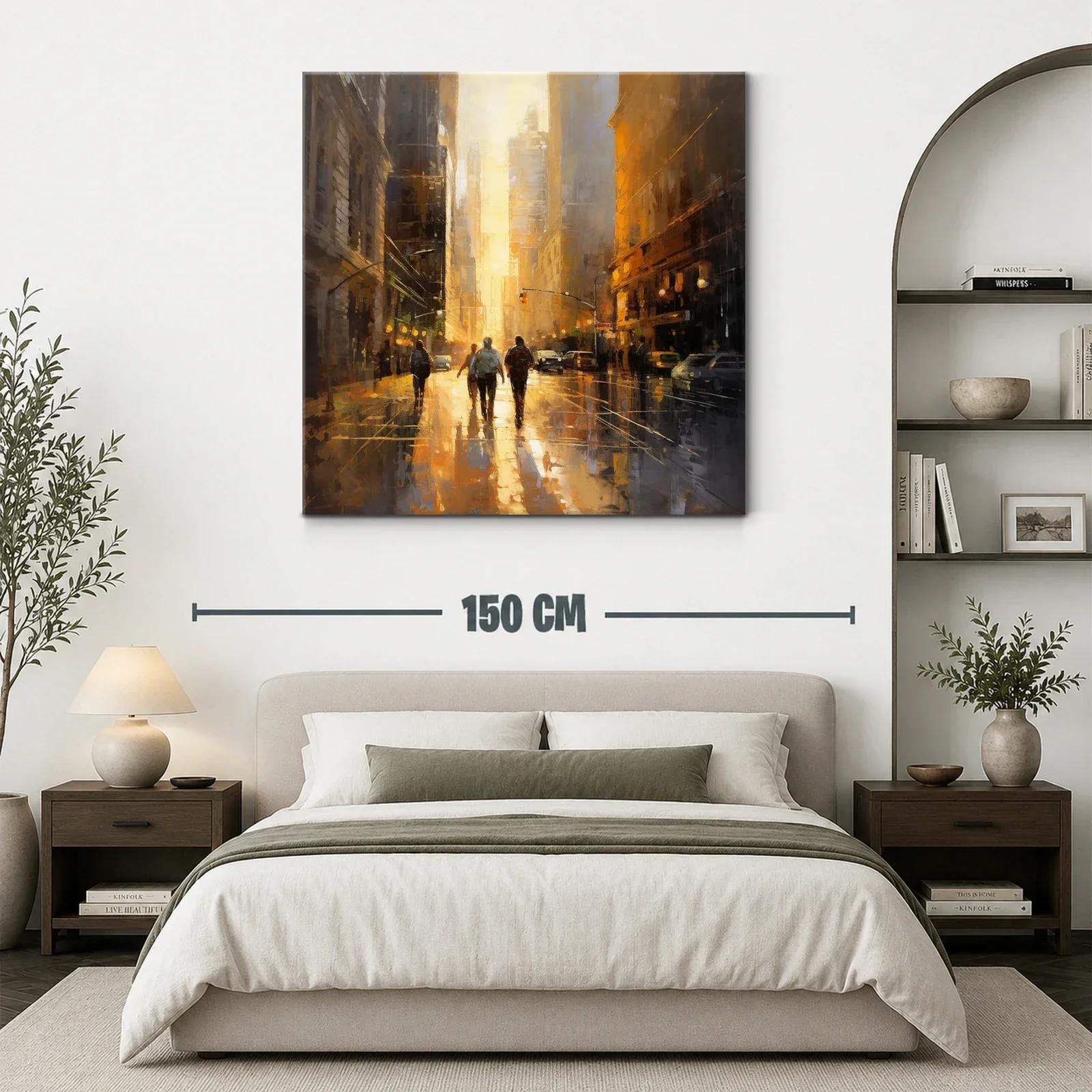 Atardecer urbano con figuras caminando entre edificios — miniatura 3