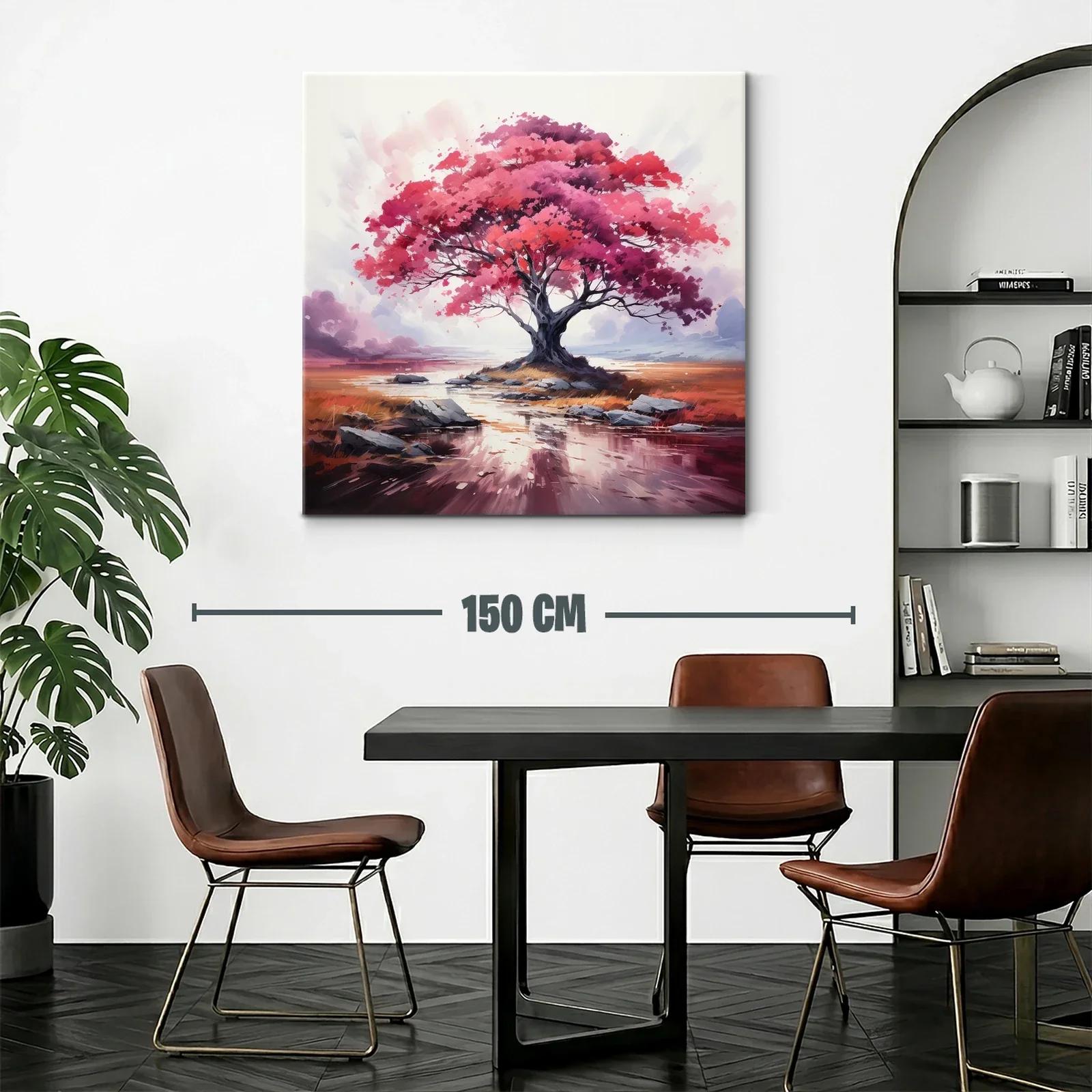 Árbol en tonos rosas y rojos sobre paisaje sereno — miniatura 2