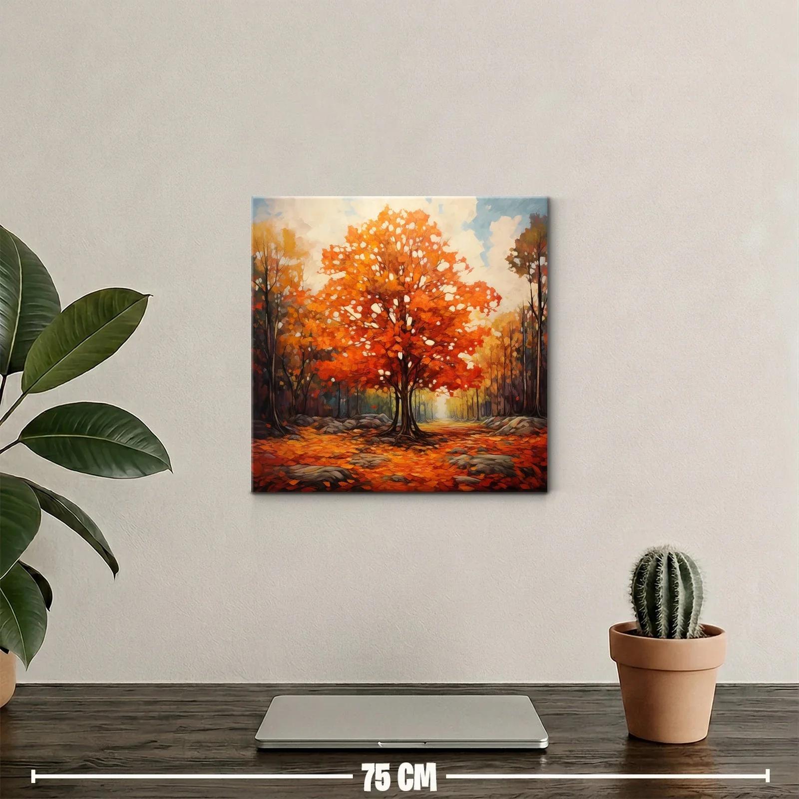 Bosque otoñal con árbol de follaje naranja vivo — miniatura 2