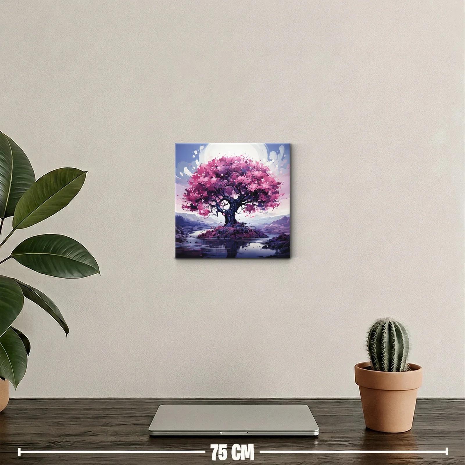 Árbol con flores rosas en paisaje sereno y reflexivo — miniatura 2
