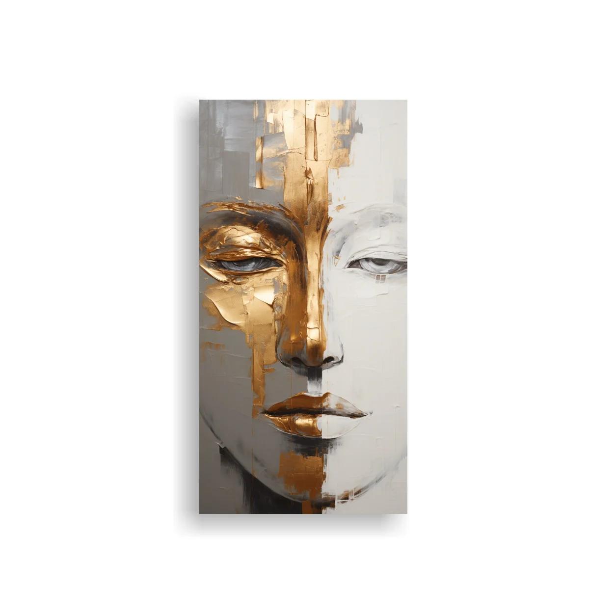Cuadro rostro humano bicolor con acabado dorado