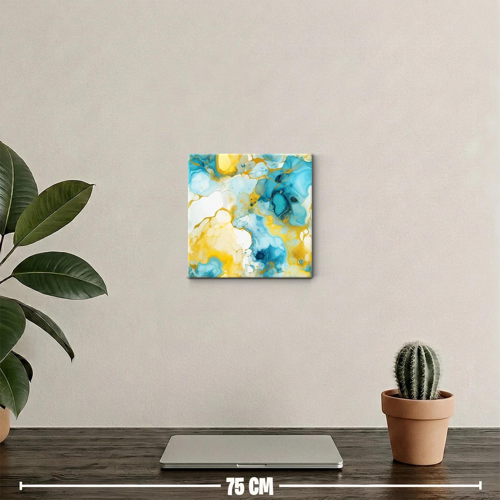 Cuadro abstracto con tonos azules y dorados vibrantes — miniatura 2