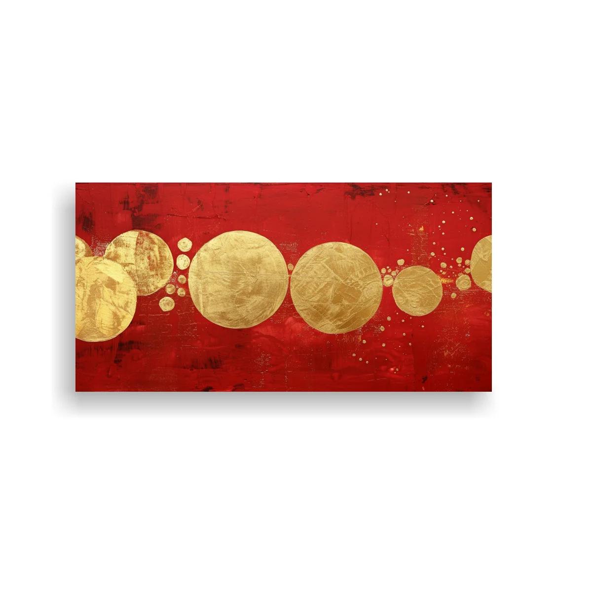 Cuadro círculos dorados sobre fondo rojo texturizado