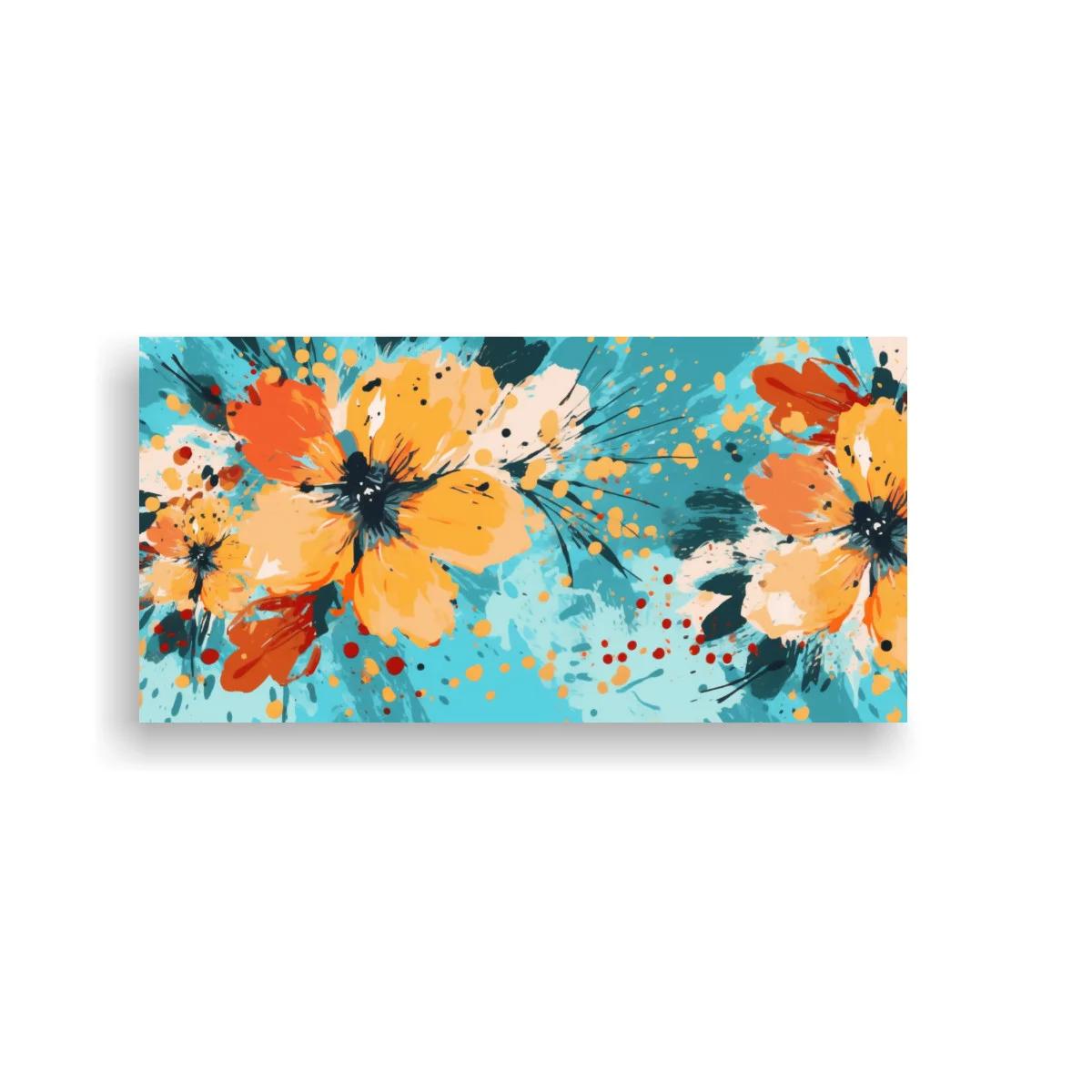 Cuadro de amapolas anaranjadas con fondo turquesa — imagen principal