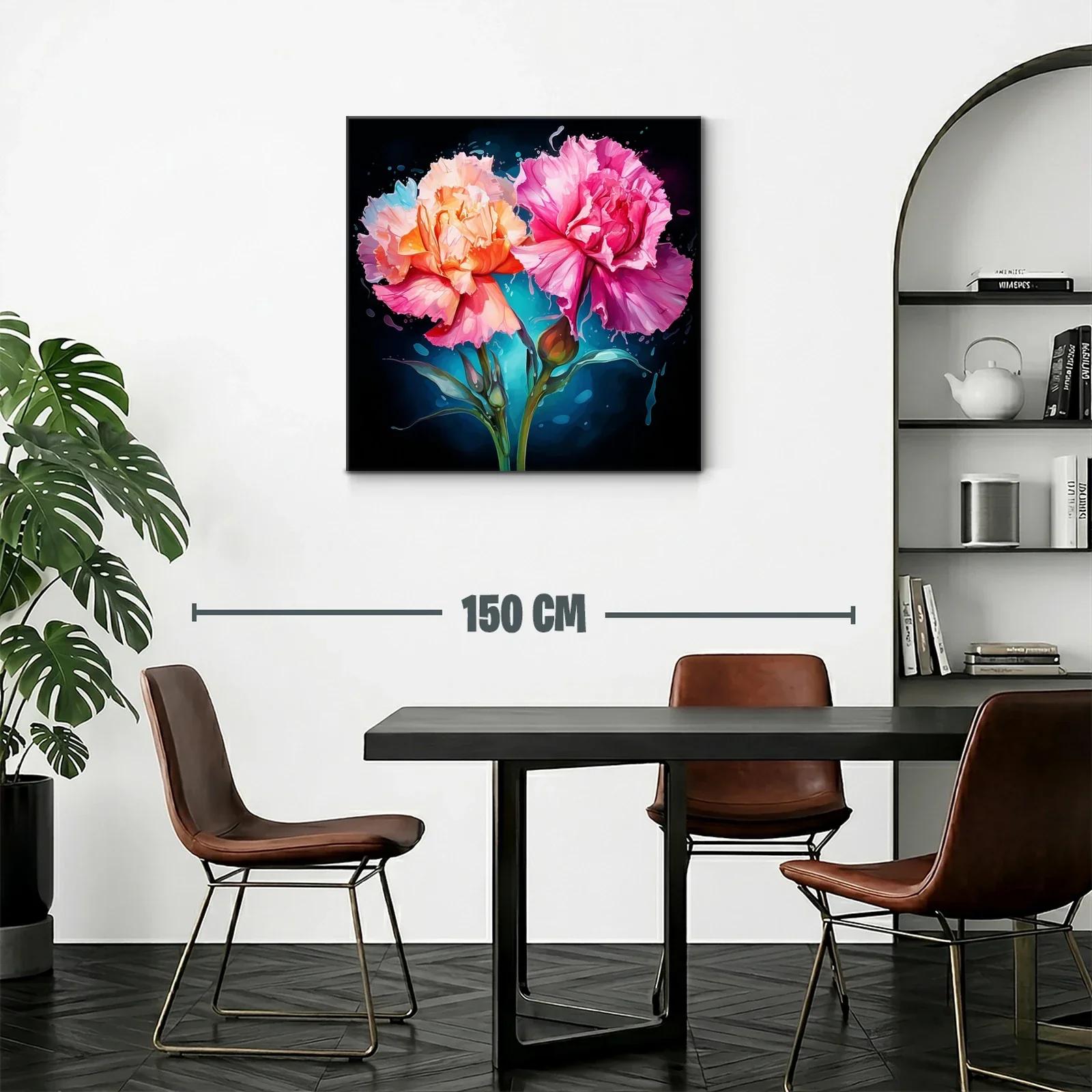 Cuadro moderno con flores vibrantes en tonos rosa y naranja — miniatura 2