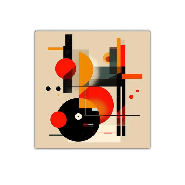 Composición abstracta con formas circulares y líneas geométricas