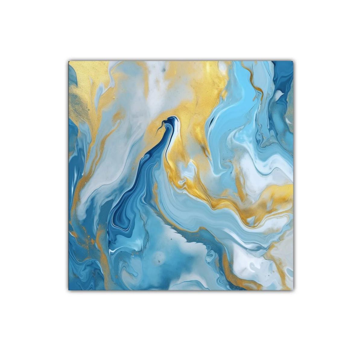 Cuadro abstracto con tonos azules y dorados vibrantes — miniatura 1
