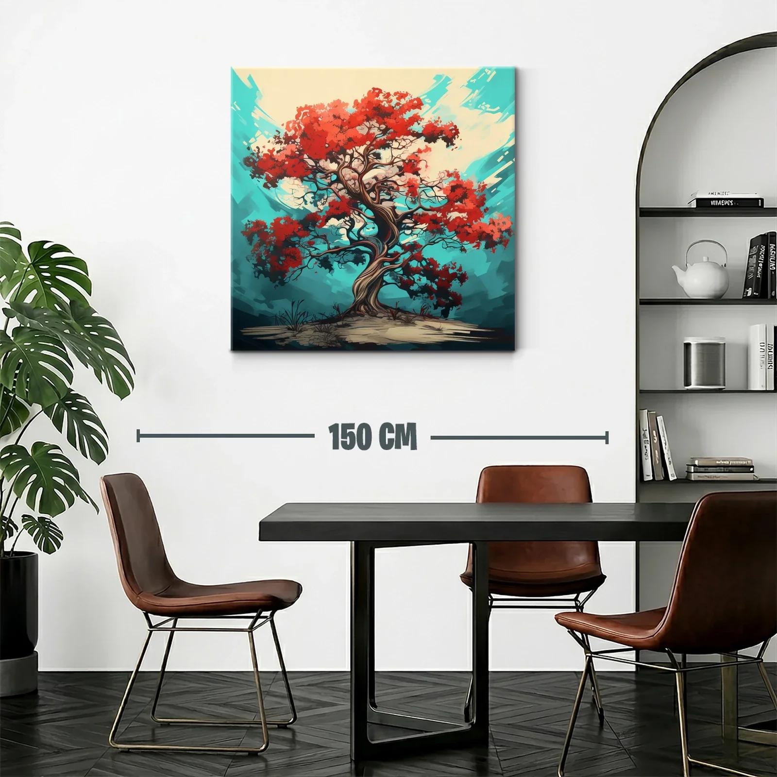 Árbol de vida con follaje rojo vibrante sobre fondo azul — miniatura 2
