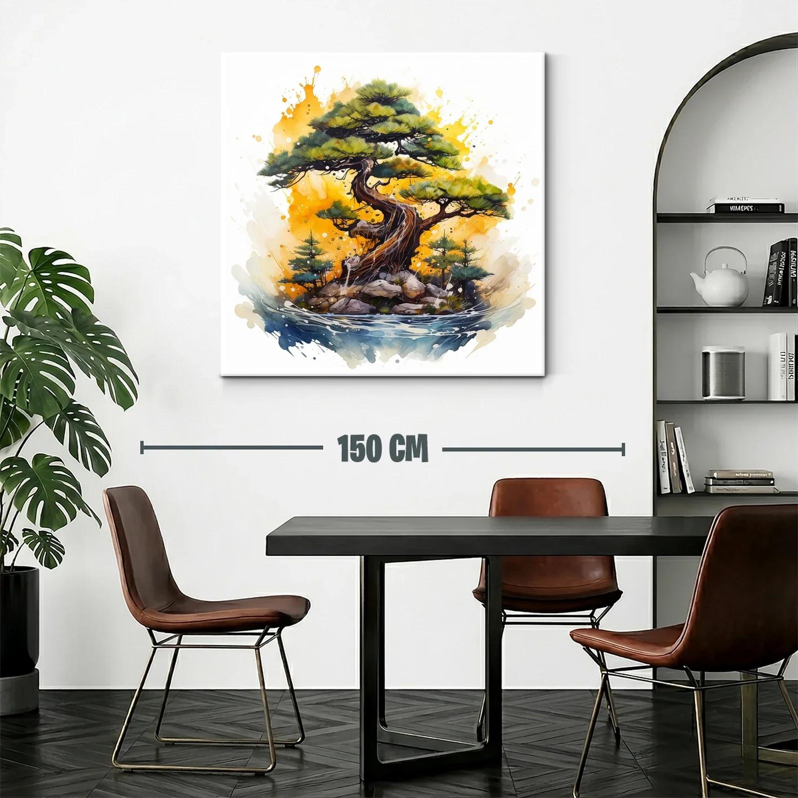 Árbol bonsái con paisaje vibrante y acuarela expresiva — miniatura 2