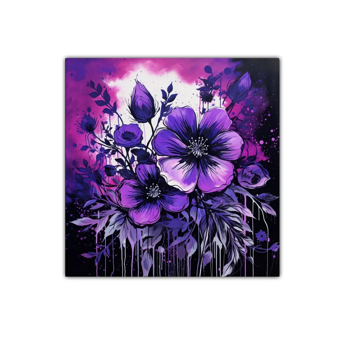 Cuadro decorativo con flores en tonos morados vibrantes — imagen principal