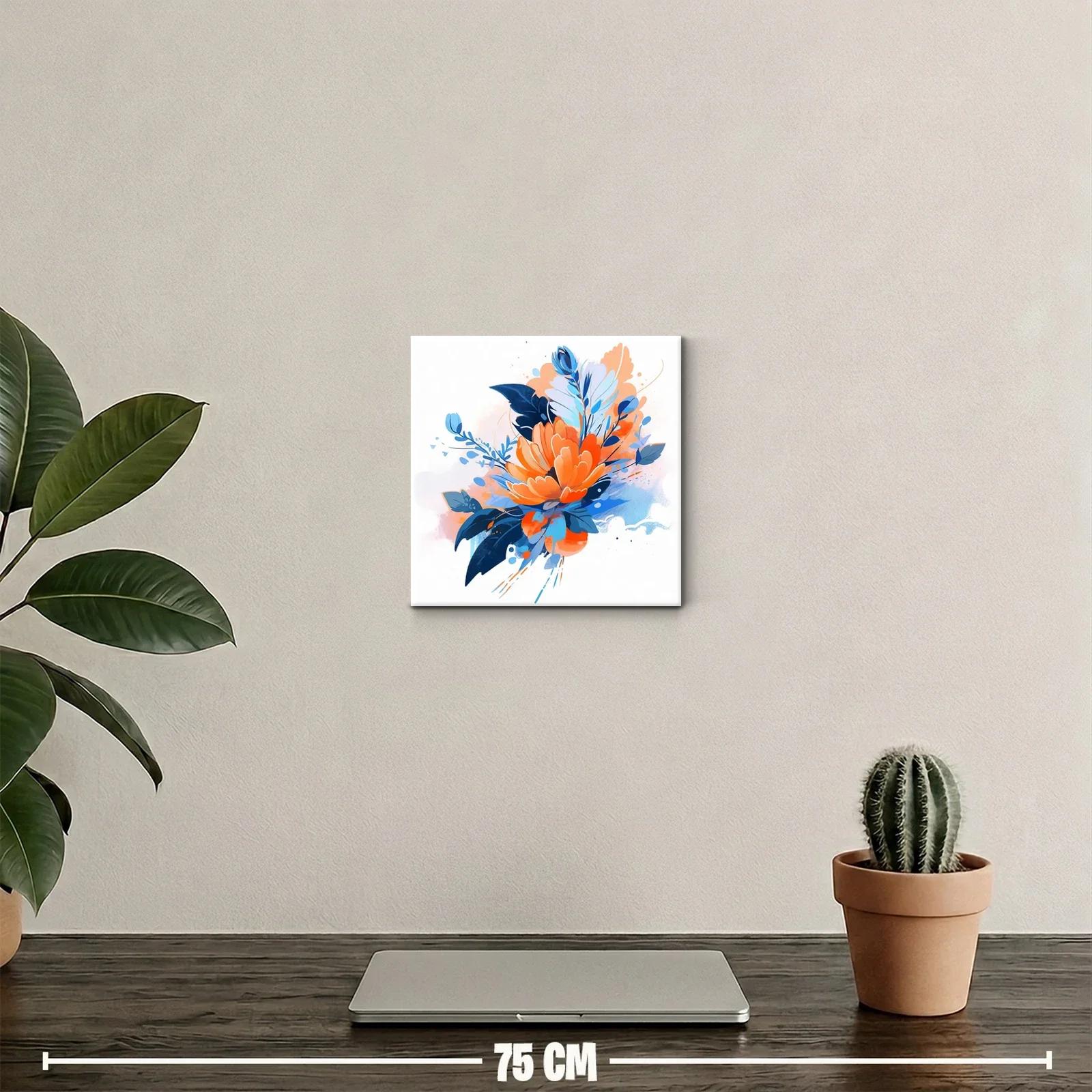 Cuadro decorativo con flores en tonos vibrantes azules y naranjas — miniatura 2