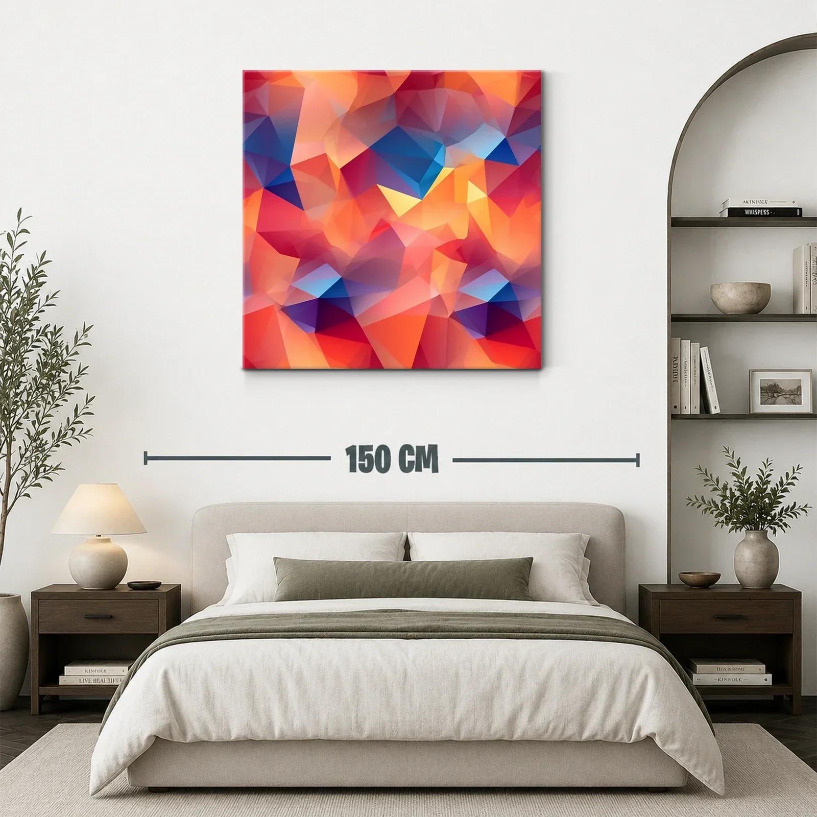 Cuadro abstracto con triángulos en tonos cálidos y fríos — miniatura 3
