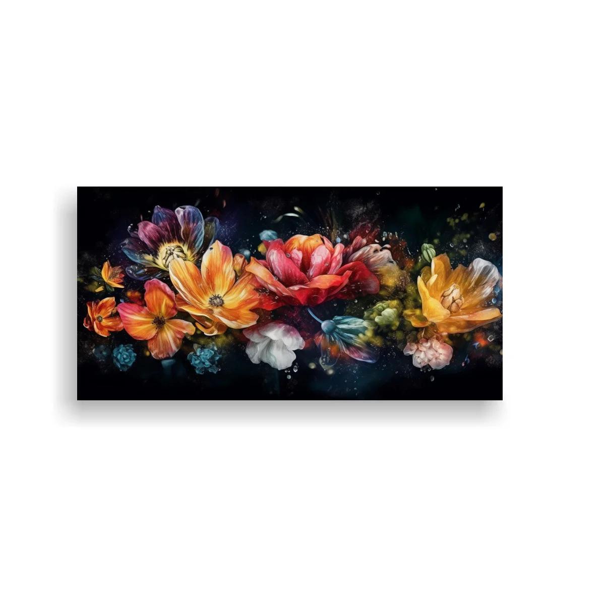 Cuadro ramo de flores anaranjadas sobre fondo oscuro