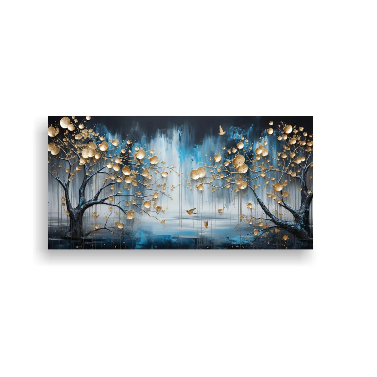 Cuadro bosque de árboles con hojas doradas y barca pequeña — imagen principal