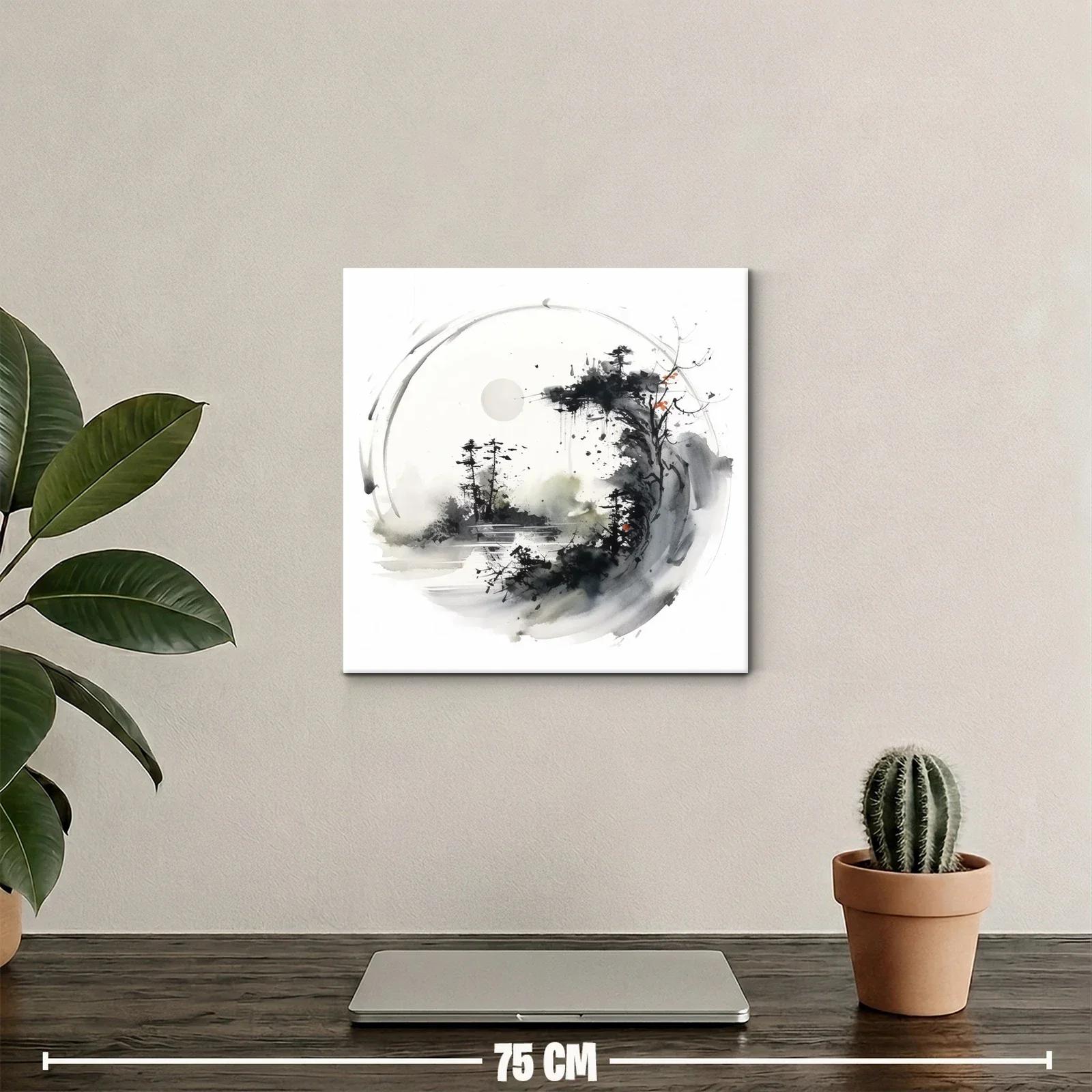 Paisaje abstracto con bosque y luna en tonos neutros — miniatura 2