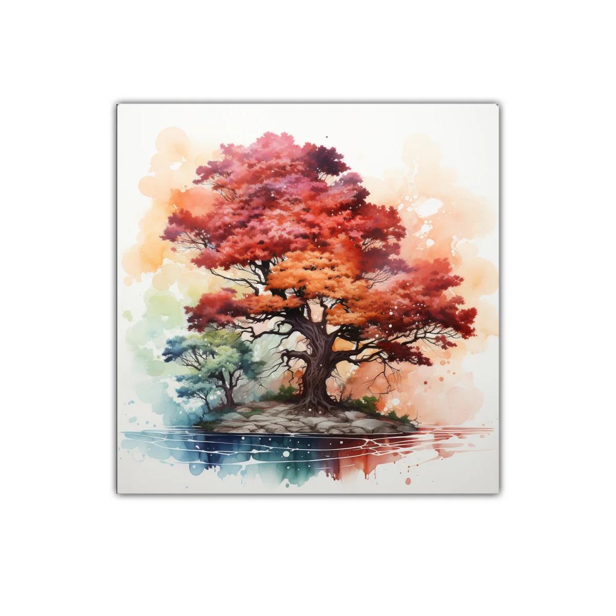 Árbol vibrante en isla con tonos otoño y acuarela — imagen principal