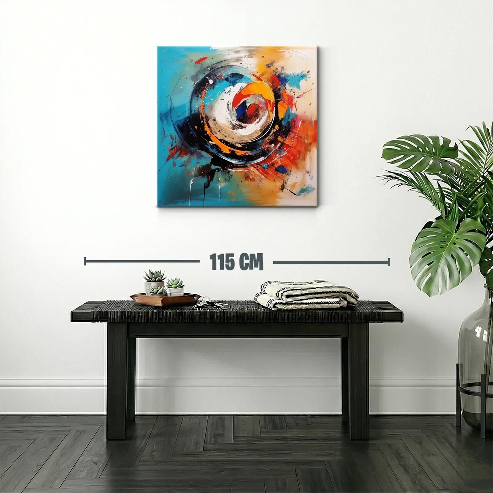 Cuadro abstracto con remolinos en tonos vibrantes y cálidos — miniatura 2