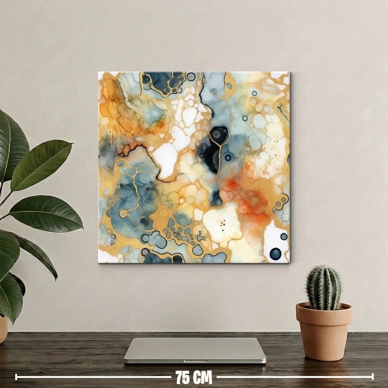 Cuadro abstracto con tonos dorados y azules intensos — miniatura 2