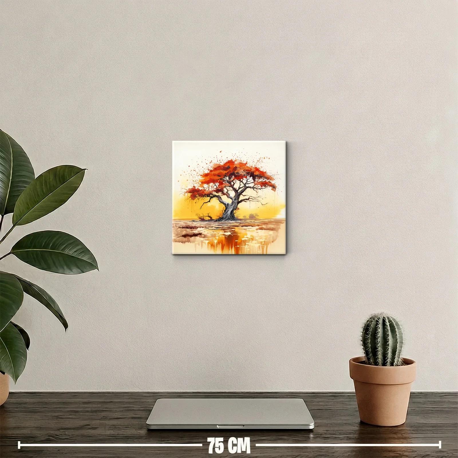 Árbol con follaje rojizo en paisaje cálido y sereno — miniatura 2