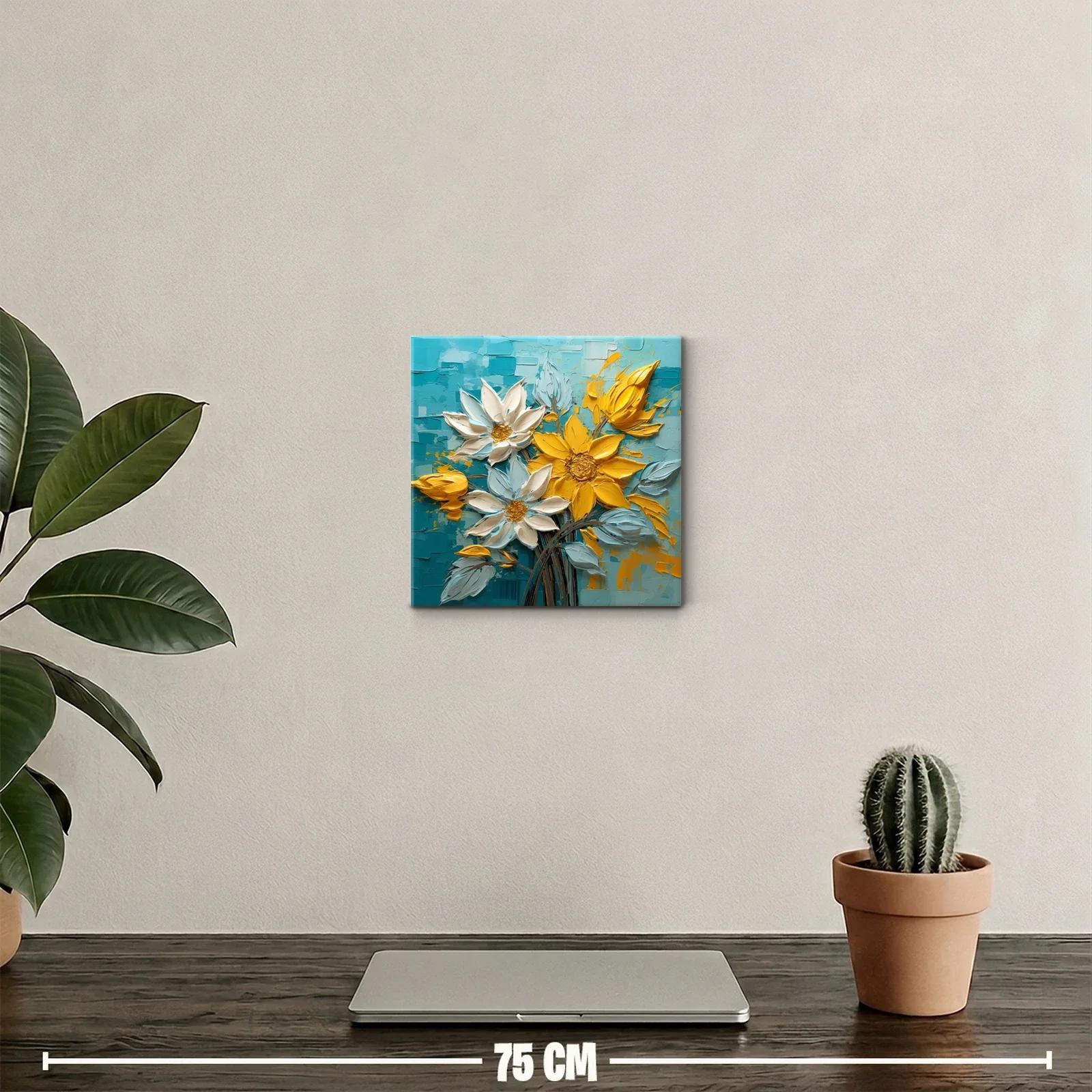 Cuadro floral vibrante con tonos amarillos y azules — miniatura 2