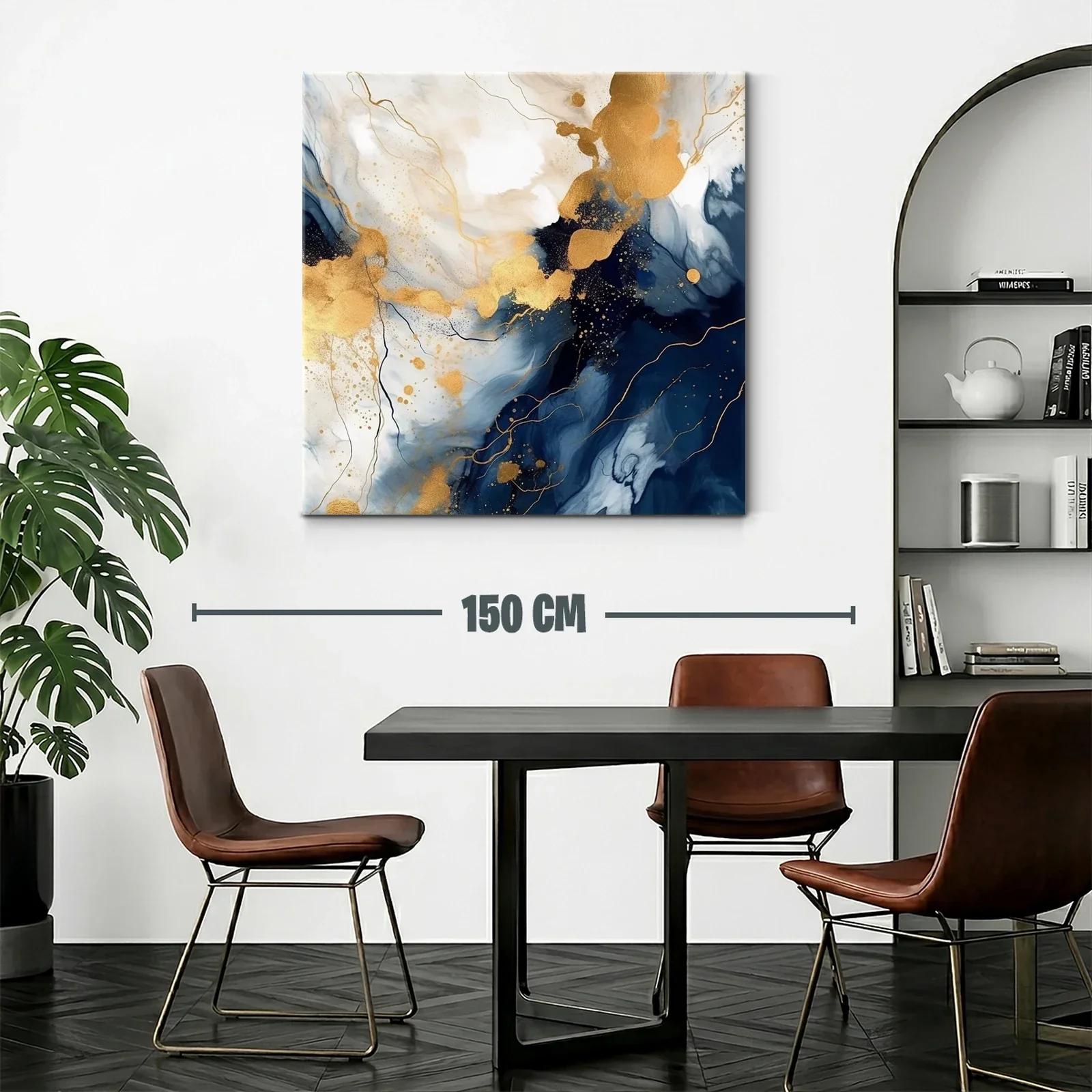 Cuadro abstracto con tonos dorados y azules profundos — miniatura 2