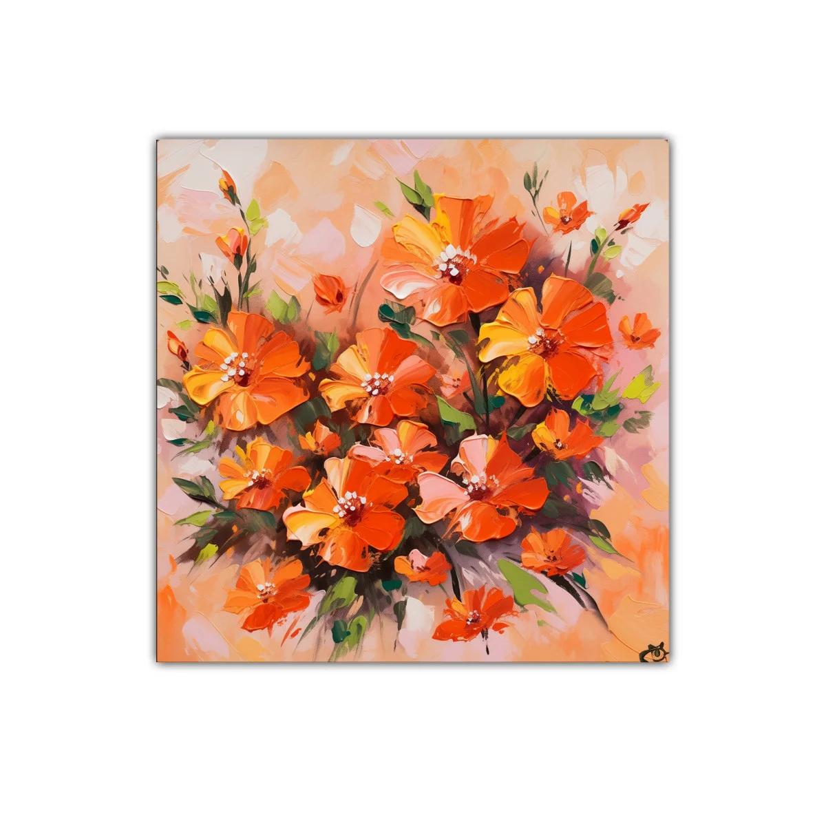 Cuadro decorativo con flores anaranjadas vibrantes y frescas