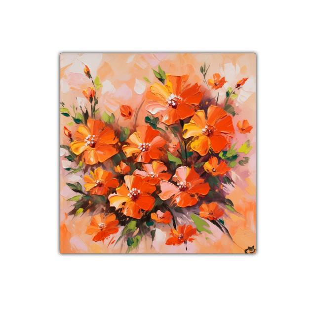 Cuadro decorativo con flores anaranjadas vibrantes y frescas