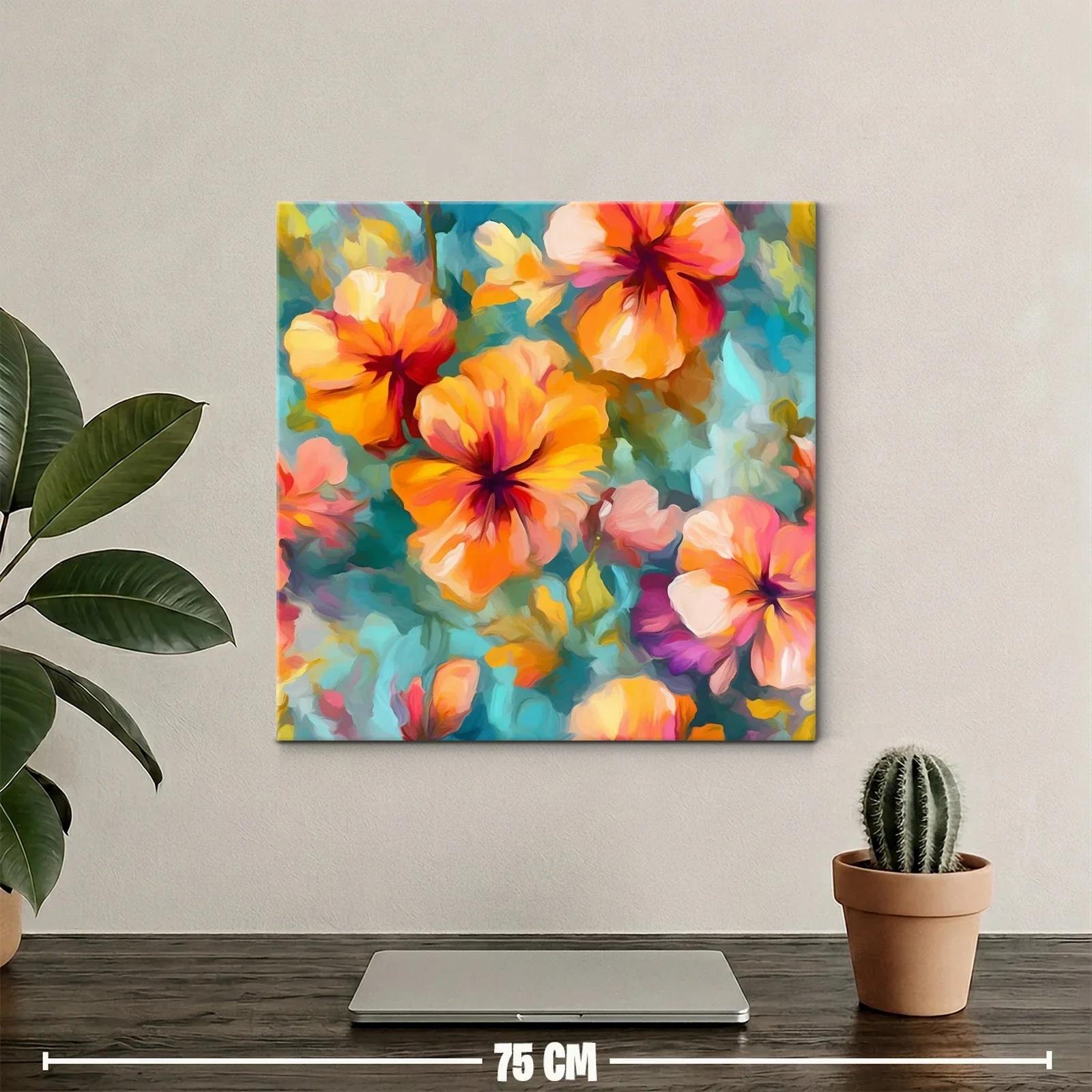 Cuadro de flores vibrantes en tonos cálidos y fríos — miniatura 2