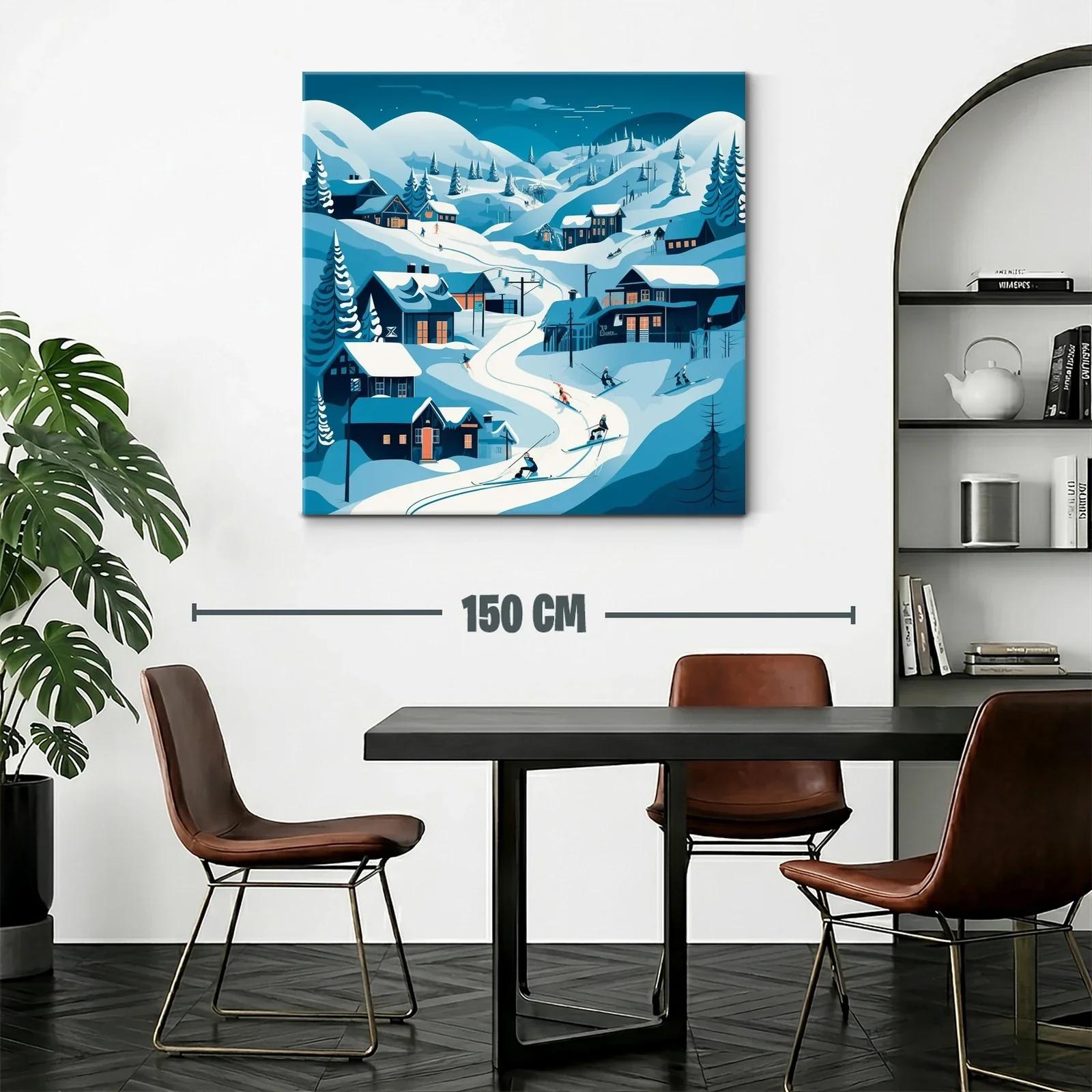 Paisaje invernal con esquiadores en montaña nevada — miniatura 2
