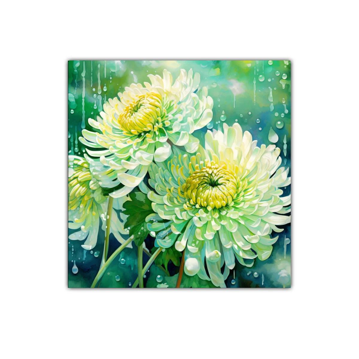 Cuadro floral con vibrantes flores blancas y verdes