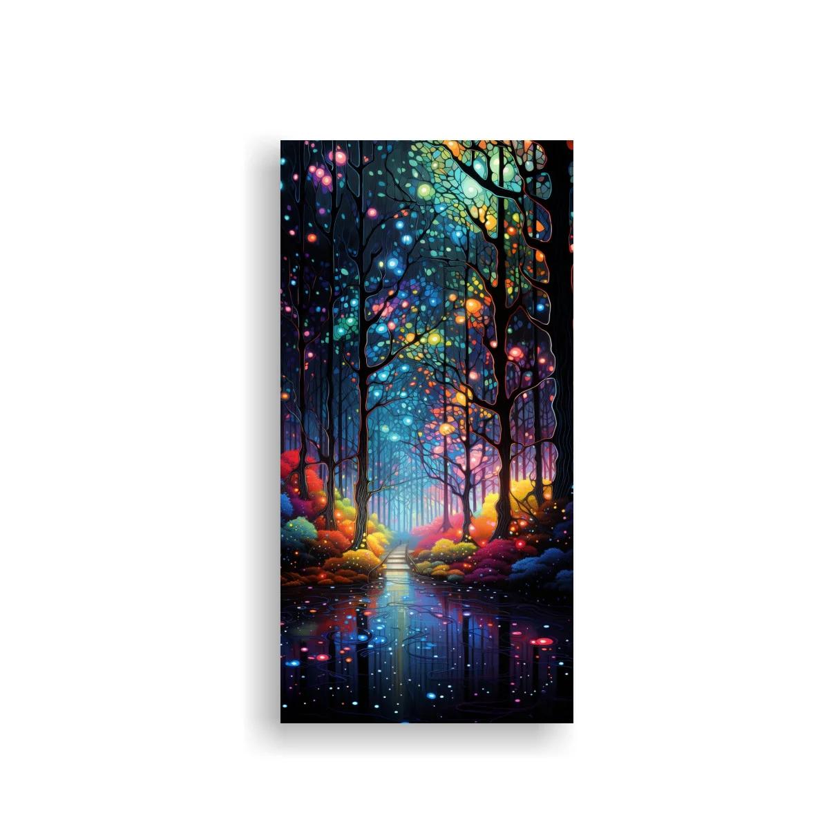 Cuadro bosque luminoso con arroyo multicolor